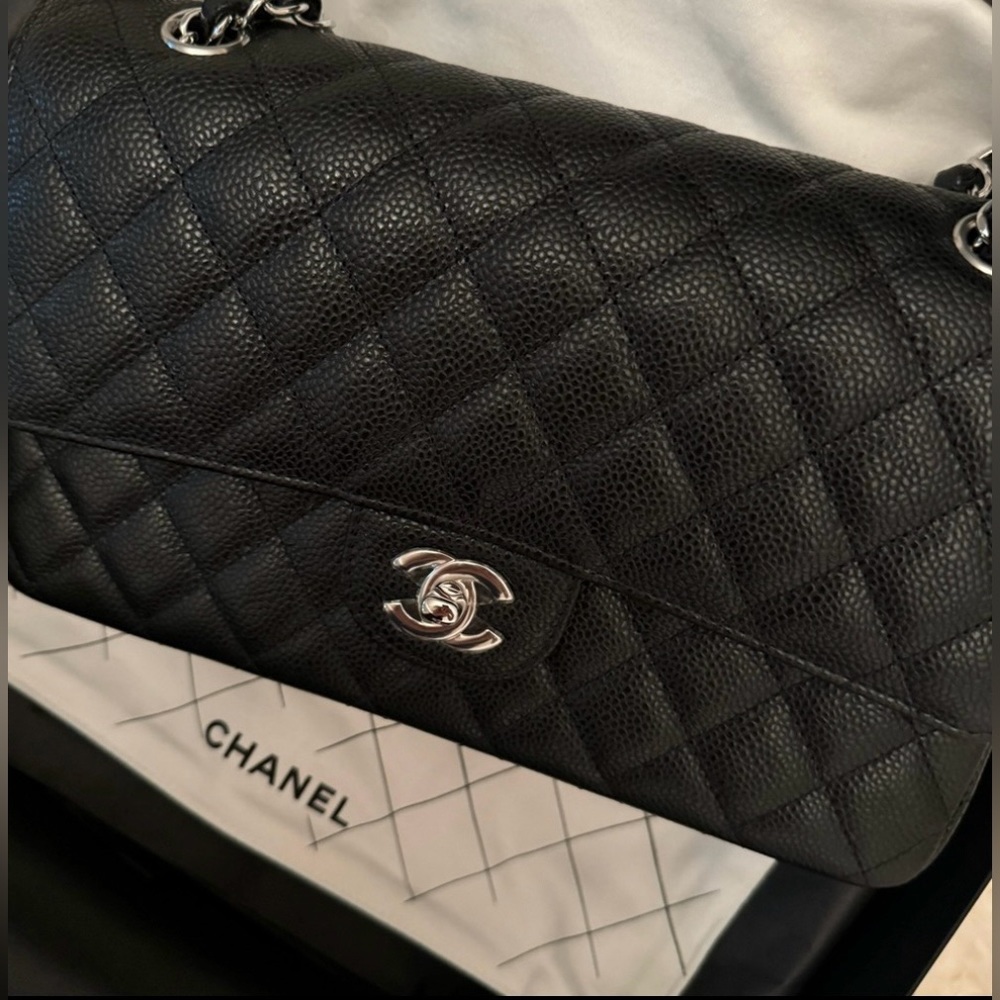 Chanel medium handbag in caviar and silver hardware